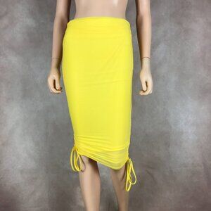 Material Girl Yellow Ruched Mesh Adjustable Pencil Skirt NWT XXS
